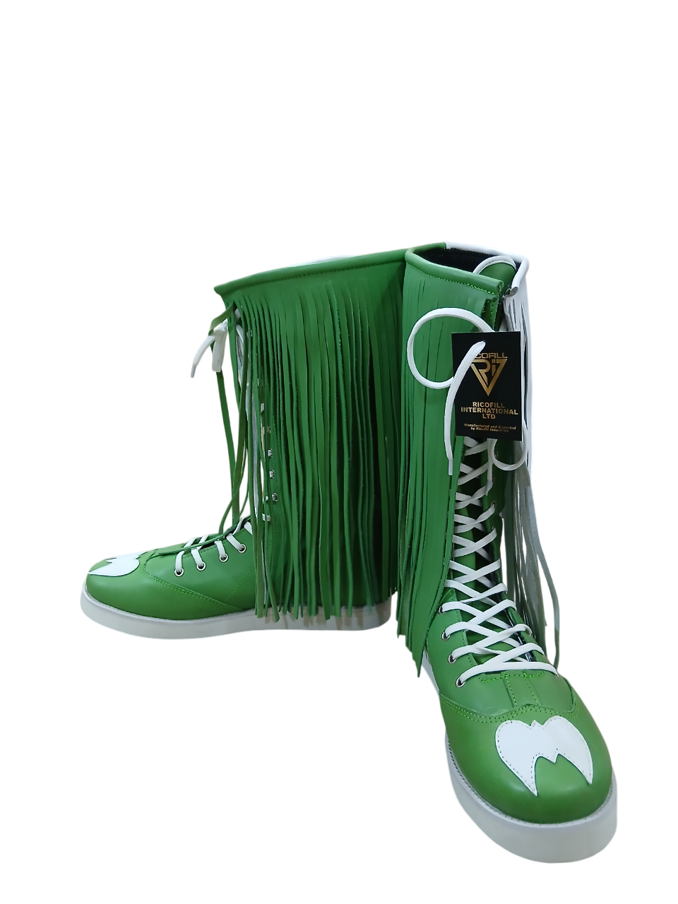 Pro Wrestling Boots with long Leather Fringes , Green, Handmade, 100% Original Leather