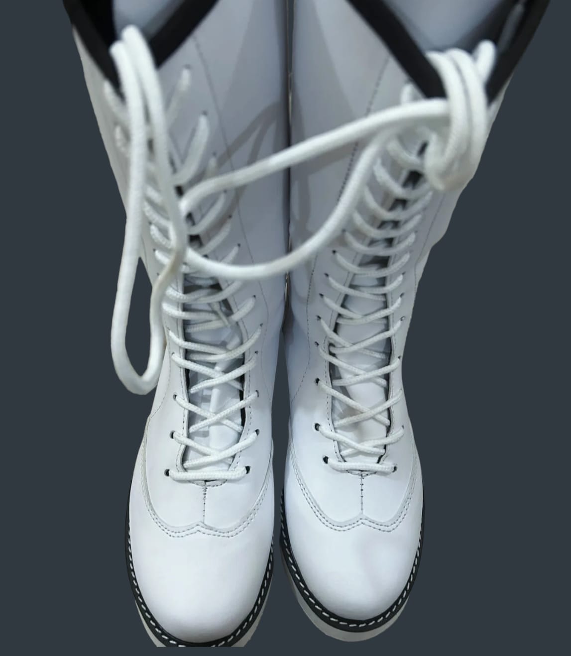 Pro Wrestling Long White Boots, Handmade, 100% Original Leather, Lace-up style, Customizable