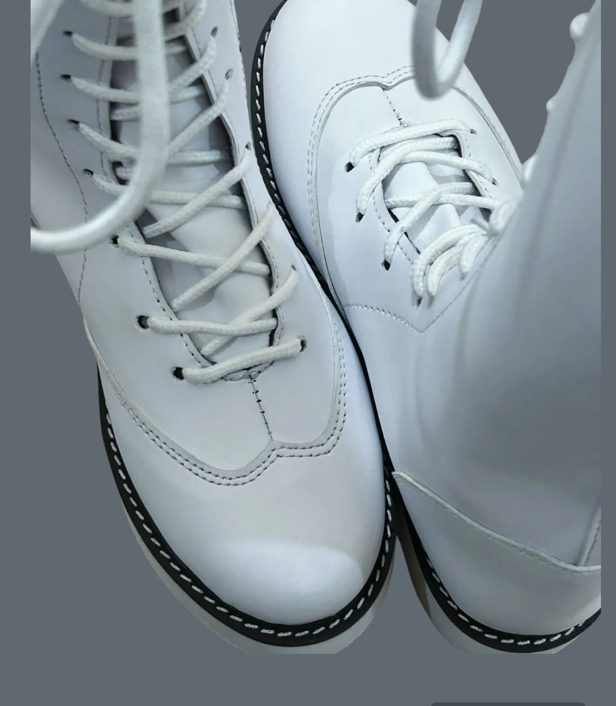 Pro Wrestling Long White Boots, Handmade, 100% Original Leather, Lace-up style, Customizable