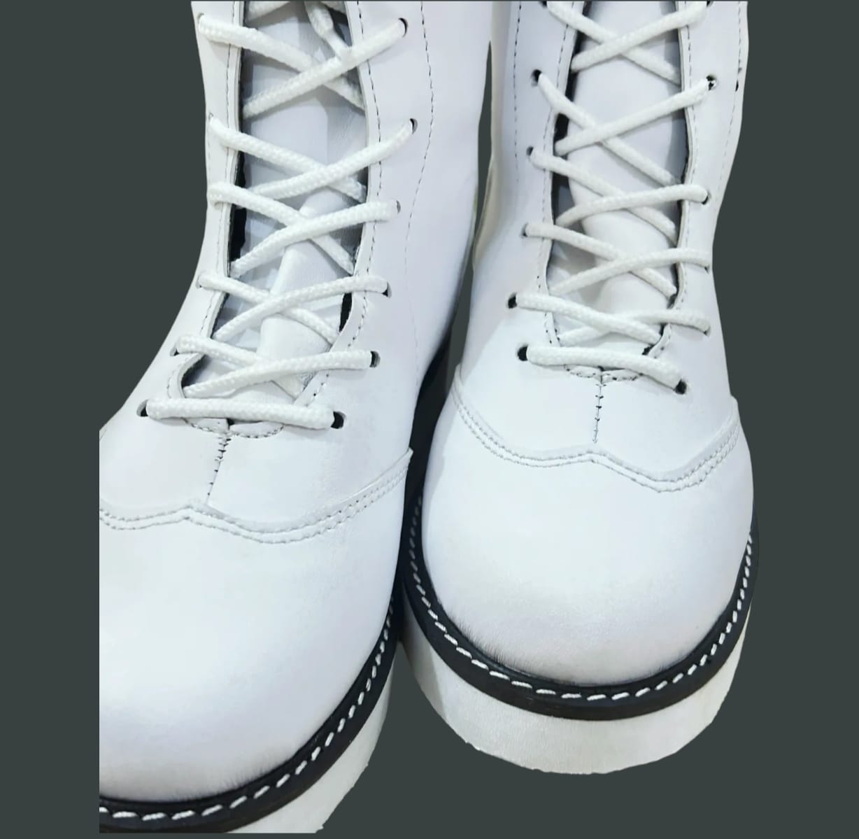 Pro Wrestling Long White Boots, Handmade, 100% Original Leather, Lace-up style, Customizable