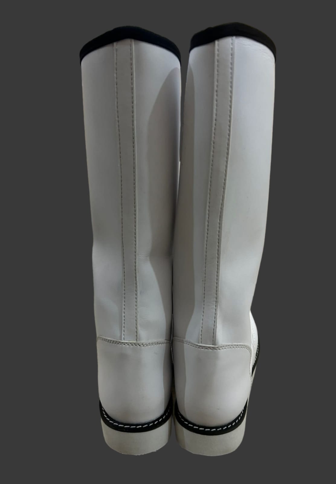 Pro Wrestling Long White Boots, Handmade, 100% Original Leather, Lace-up style, Customizable