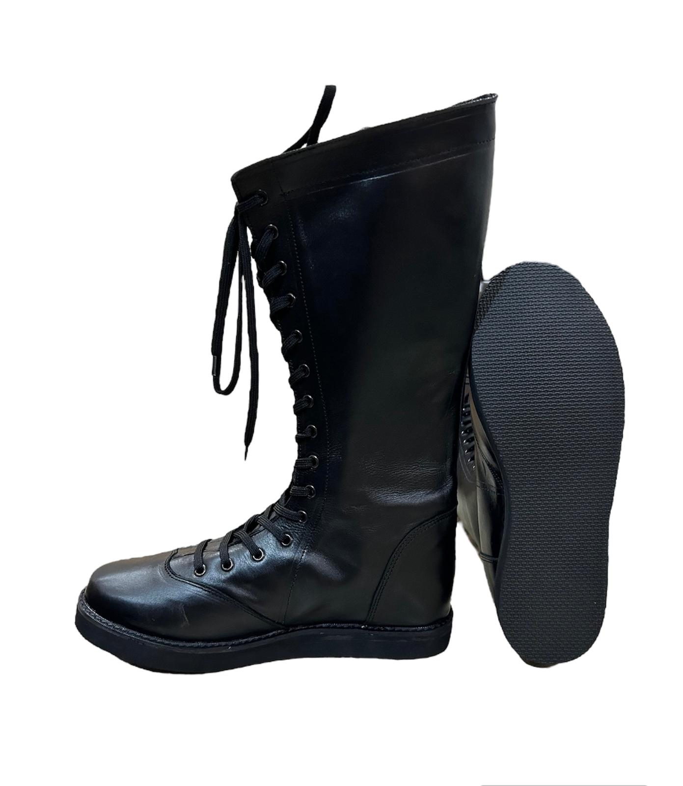 Handmade Wrestling Long Boots, Black Color, 100% Original Plain Leather, Customizable