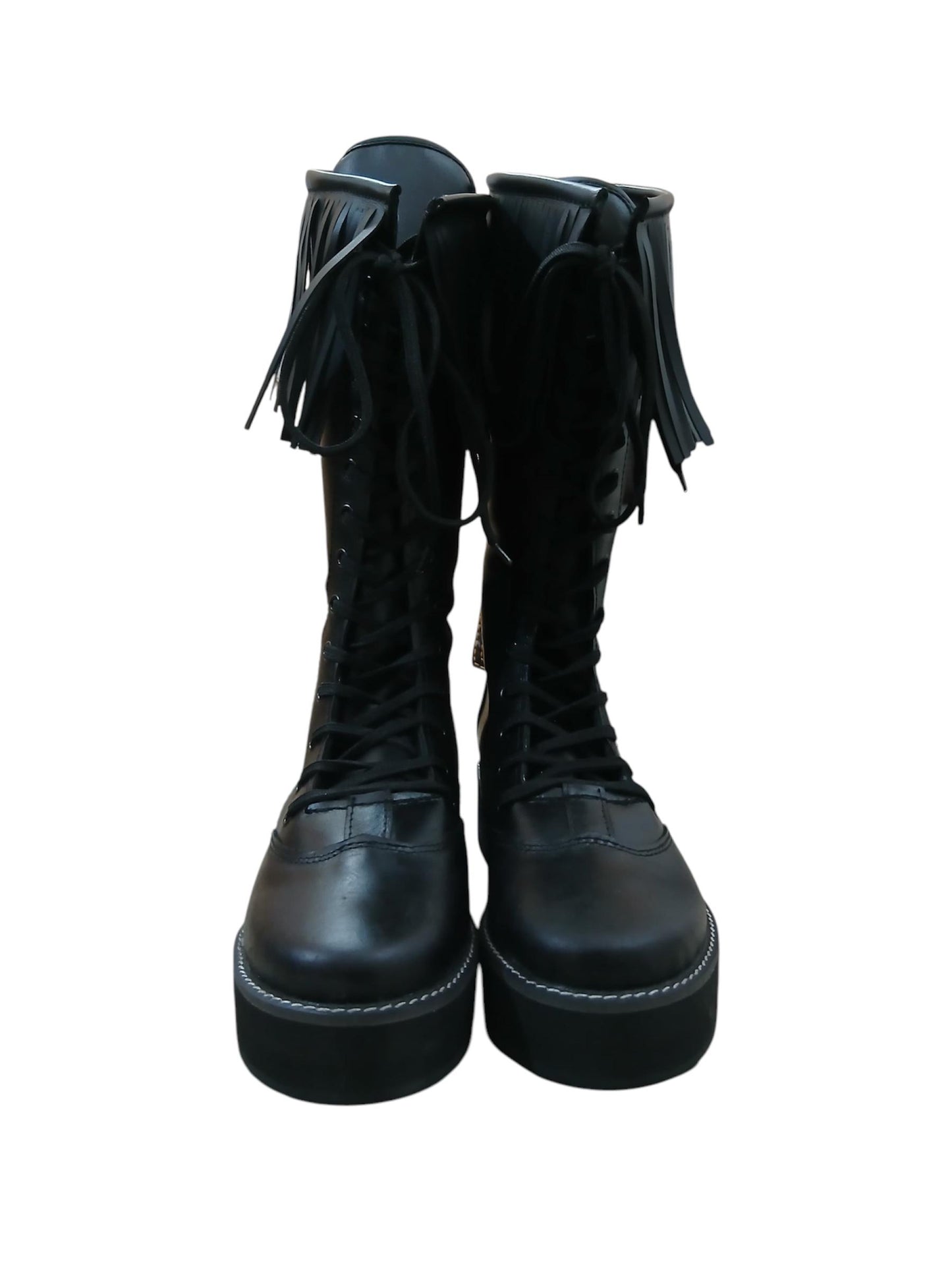 Wrestling Boots with Leather Fringes , Handmade, 100% Original Leather, Black Color