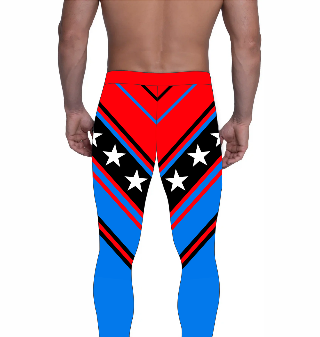 Patriotic Chevron Wrestling Tights, Red Blue Color, Customzable