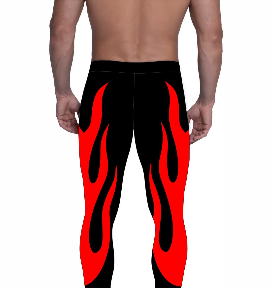 Wrestling Tights Black, red Fire Style, Stretchable and Customized Colors
