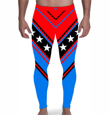 Patriotic Chevron Wrestling Tights, Red Blue Color, Customzable
