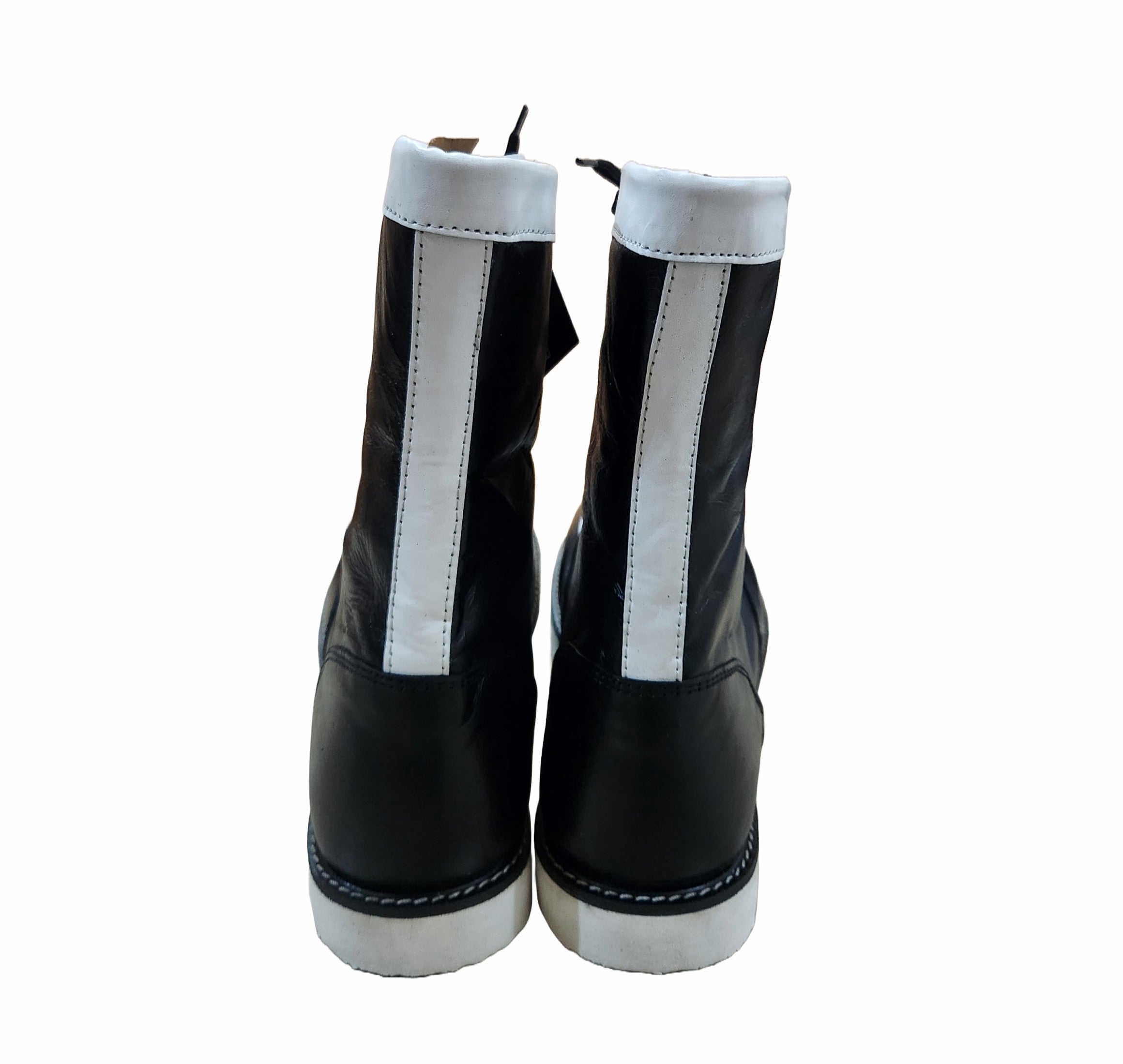 Pro Wrestling Boots, Low Cut, 100% Original leather, Handmade,  Black with white trim