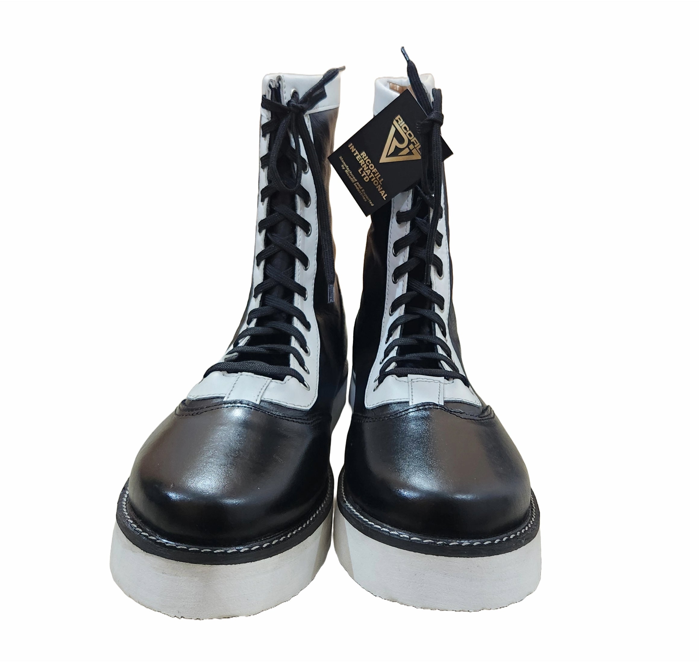 Pro Wrestling Boots, Low Cut, 100% Original leather, Handmade,  Black with white trim