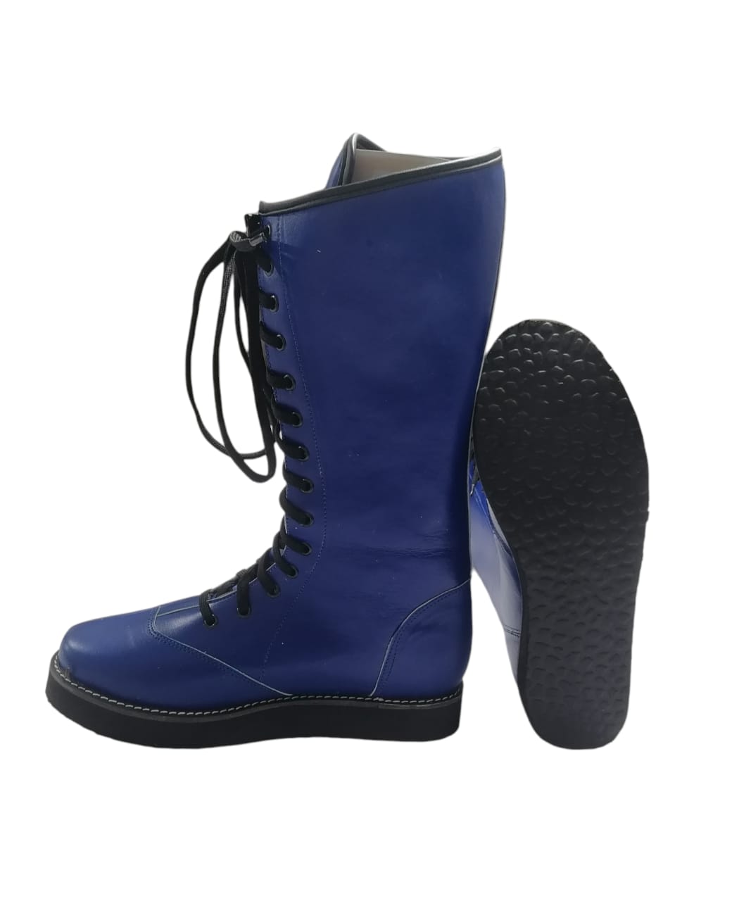 Stoeistewels, 100% egte leer, blou kleur, handgemaak, aanpasbaar