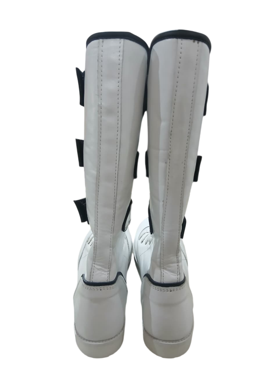 Pro Wrestling White Boots with straps, Handmade, 100% Original Leather