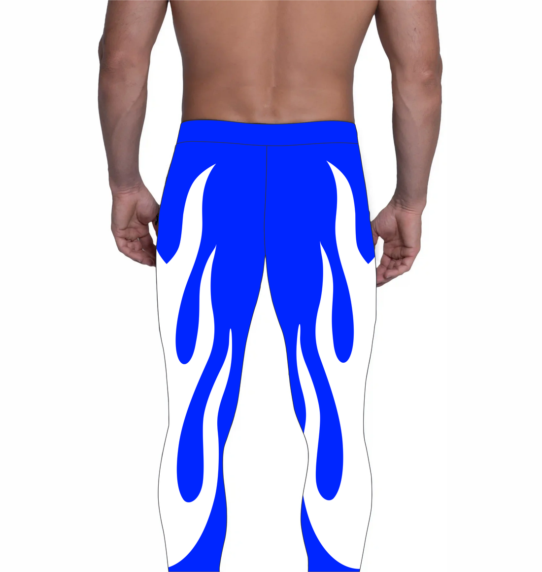 Pro wrestling tights,Blue and White Fire Style,  Stretchable and Customized Colors