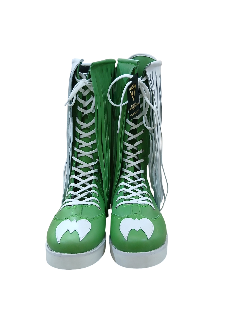Pro Wrestling Boots with long Leather Fringes , Green, Handmade, 100% Original Leather