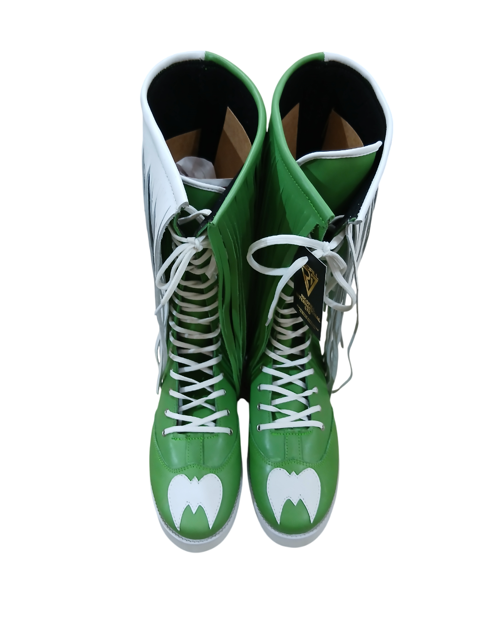 Pro Wrestling Boots with long Leather Fringes , Green, Handmade, 100% Original Leather