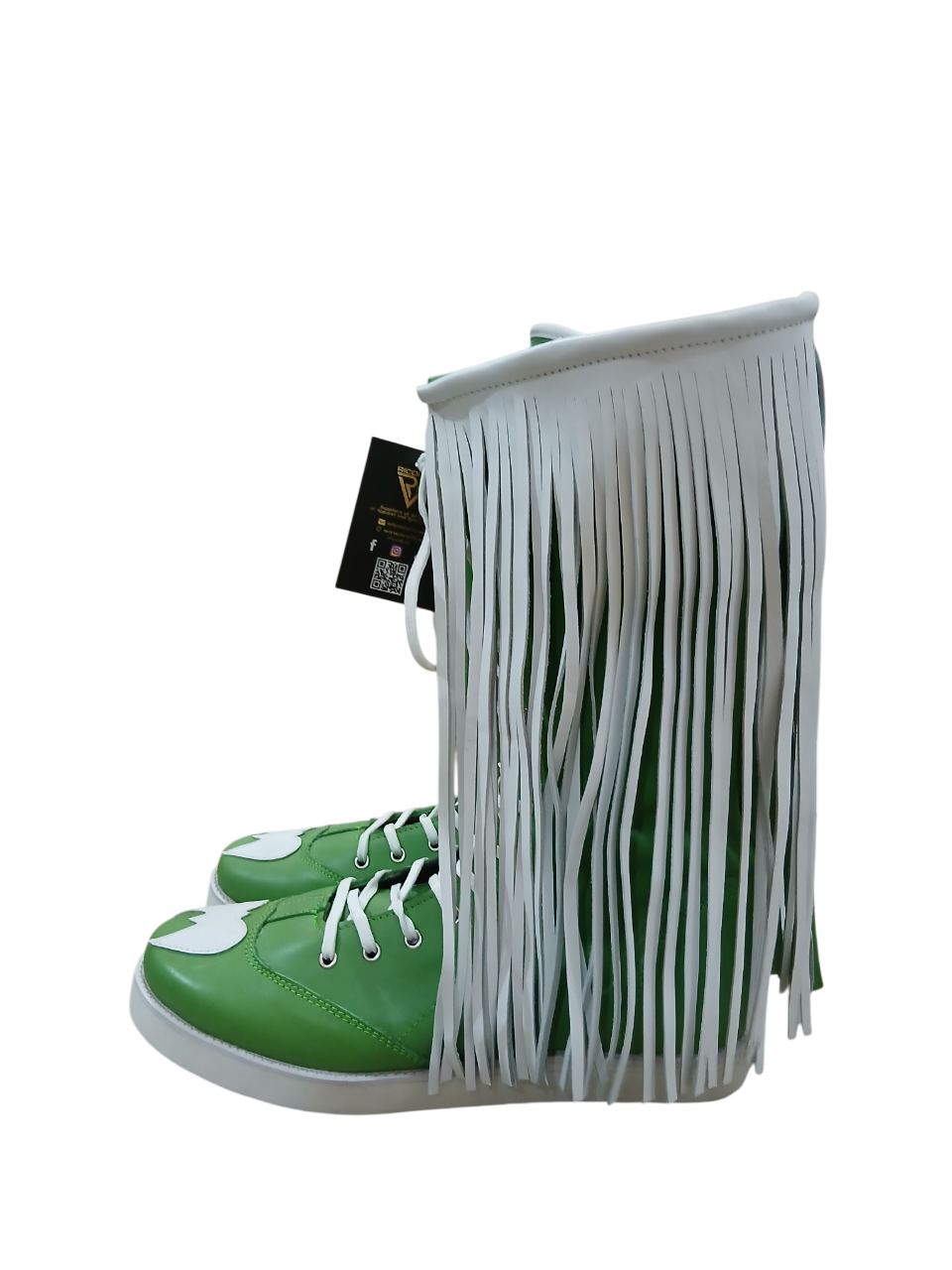 Pro Wrestling Boots with long Leather Fringes , Green, Handmade, 100% Original Leather