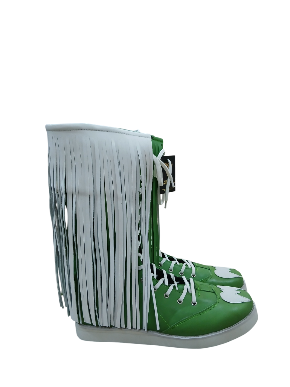 Pro Wrestling Boots with long Leather Fringes , Green, Handmade, 100% Original Leather