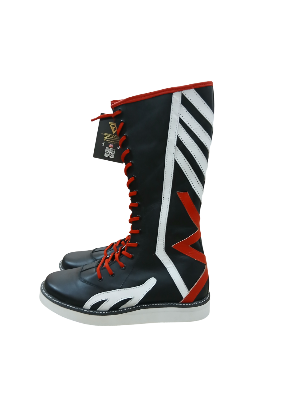 Pro Wrestling Boots, Handmade, 100% Original Leather,  White and Red Design, Customizable