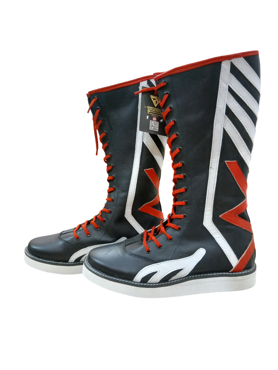 Pro Wrestling Boots, Handmade, 100% Original Leather,  White and Red Design, Customizable