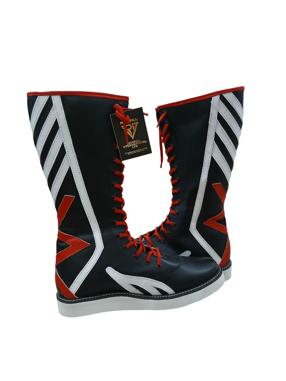 Pro Wrestling Boots, Handmade, 100% Original Leather,  White and Red Design, Customizable