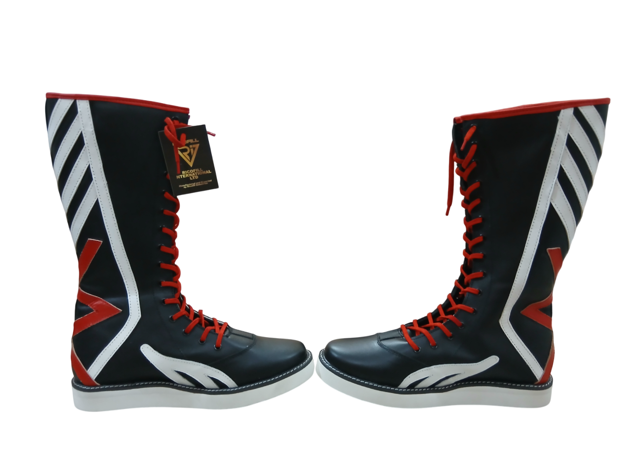 Pro Wrestling Boots, Handmade, 100% Original Leather,  White and Red Design, Customizable