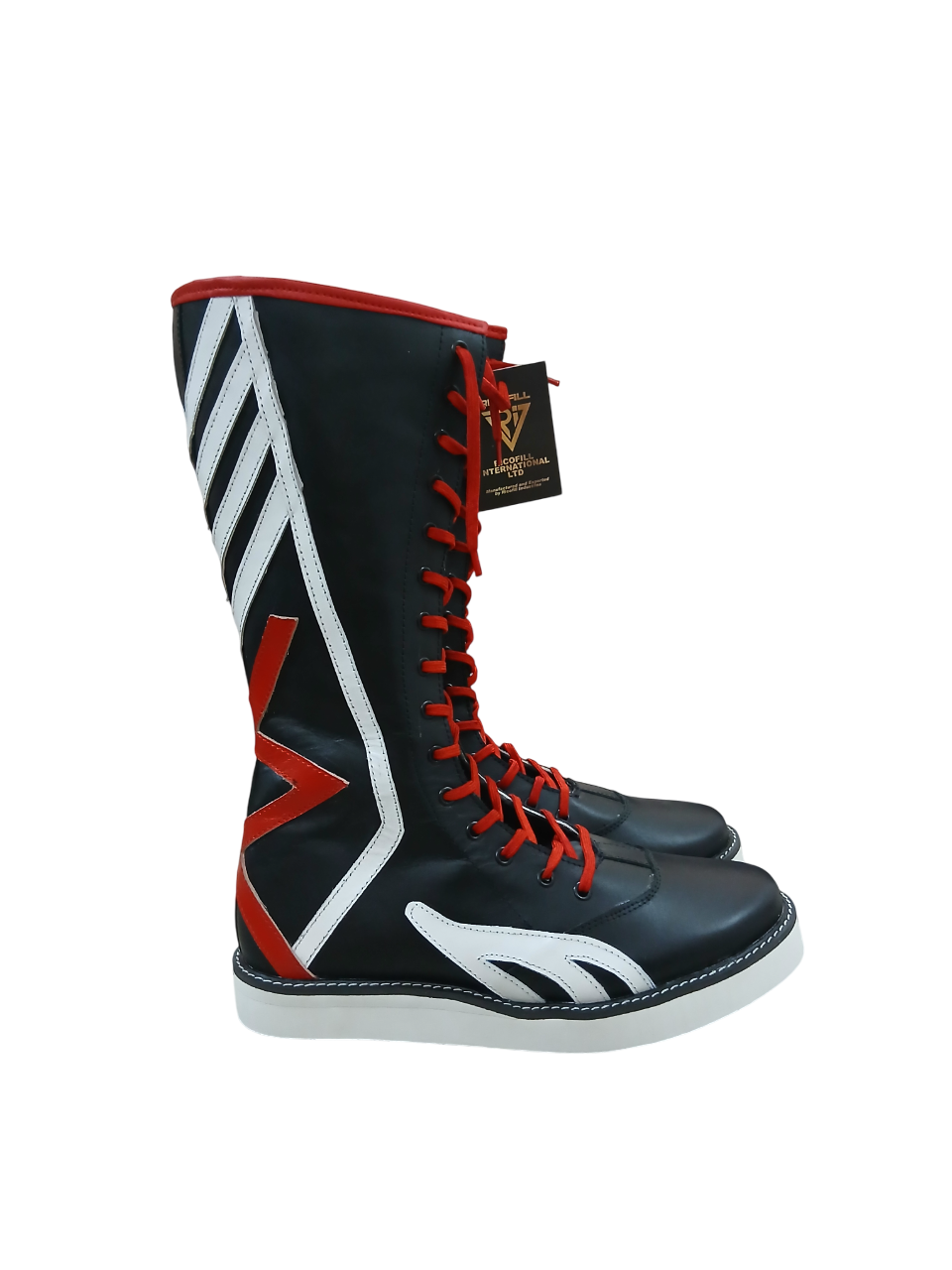Pro Wrestling Boots, Handmade, 100% Original Leather,  White and Red Design, Customizable
