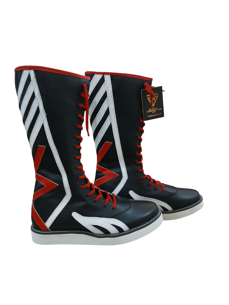 Pro Wrestling Boots, Handmade, 100% Original Leather,  White and Red Design, Customizable