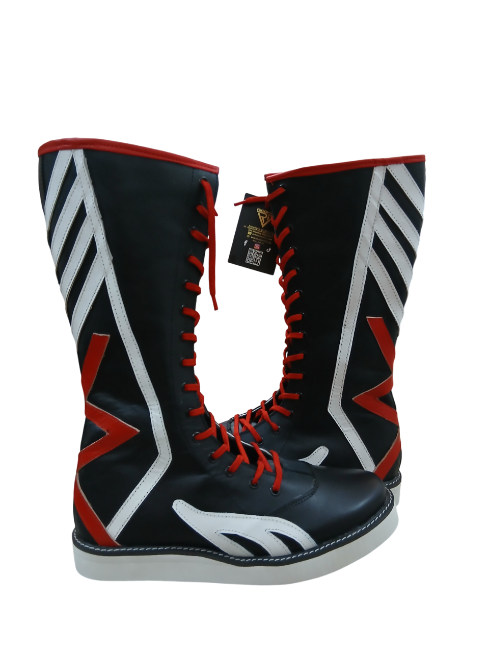 Pro Wrestling Boots, Handmade, 100% Original Leather,  White and Red Design, Customizable