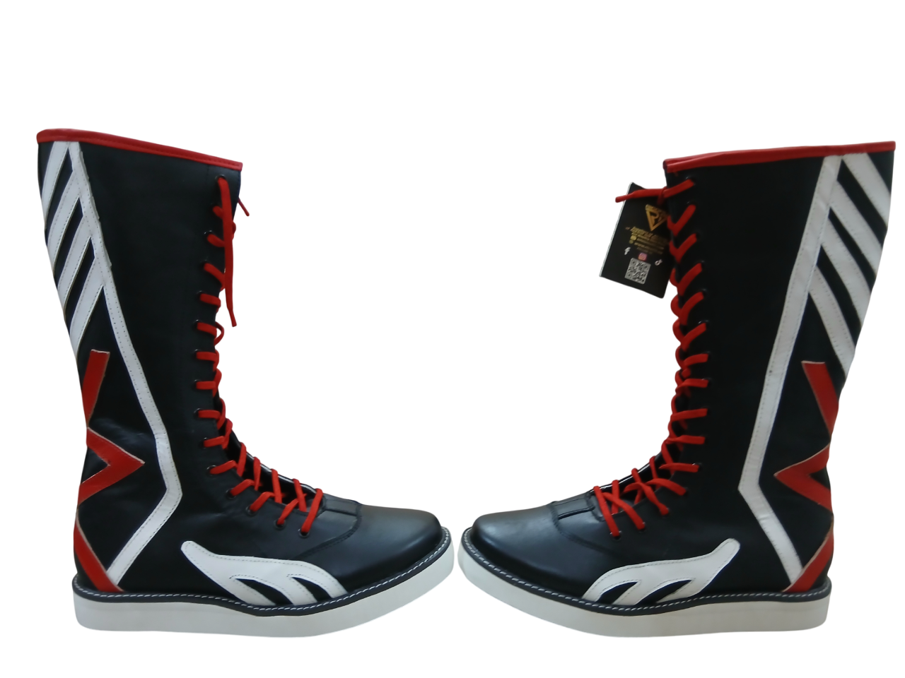 Pro Wrestling Boots, Handmade, 100% Original Leather,  White and Red Design, Customizable