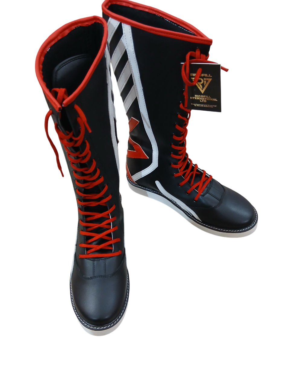 Pro Wrestling Boots, Handmade, 100% Original Leather,  White and Red Design, Customizable