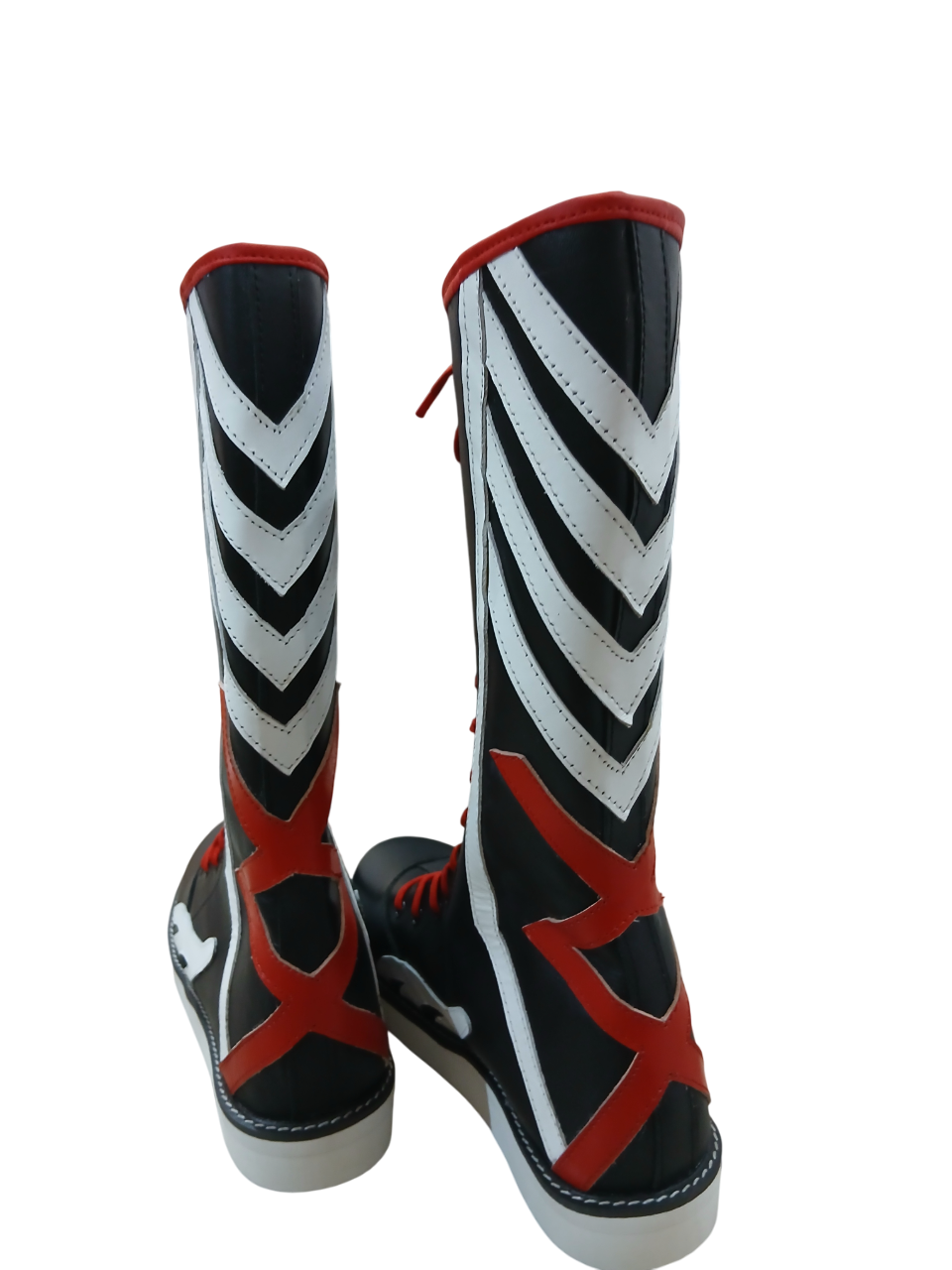 Pro Wrestling Boots, Handmade, 100% Original Leather,  White and Red Design, Customizable