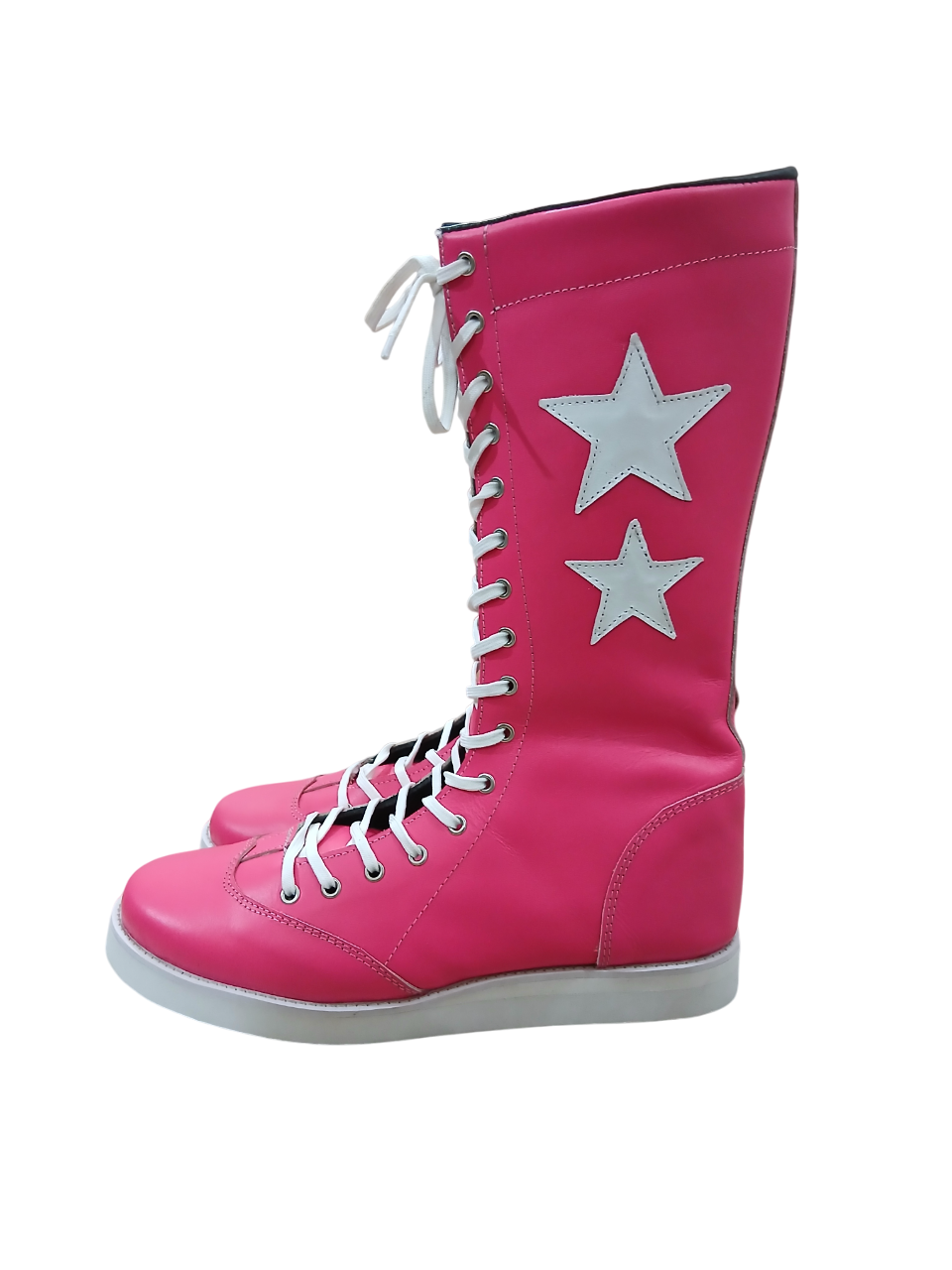 Pro Wrestling Boots, Macho Man Inspired, Handmade, 100% Pure Leather, Pink Color, White stars
