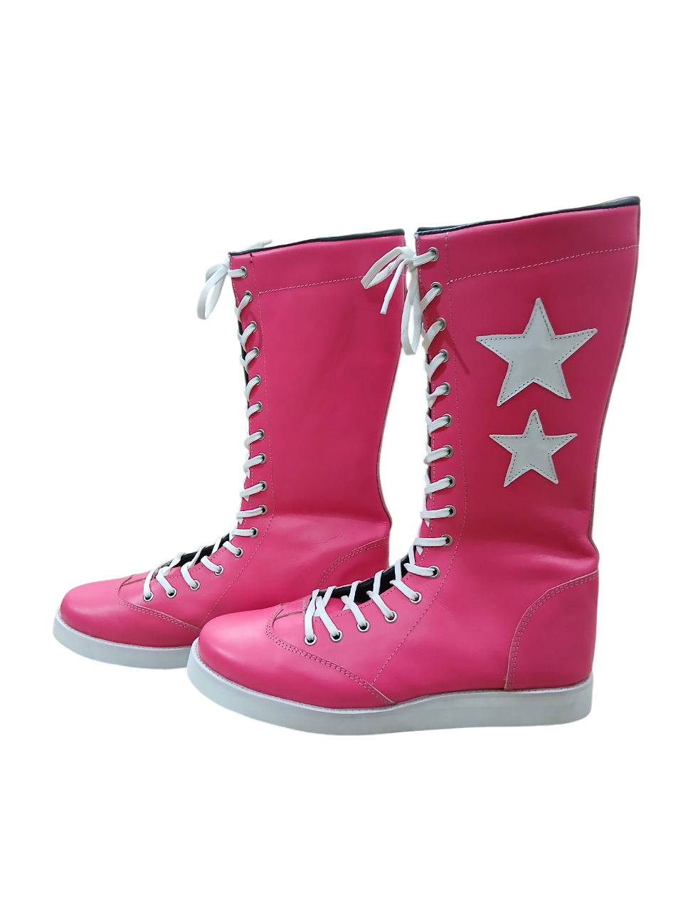 Pro Wrestling Boots, Macho Man Inspired, Handmade, 100% Pure Leather, Pink Color, White stars