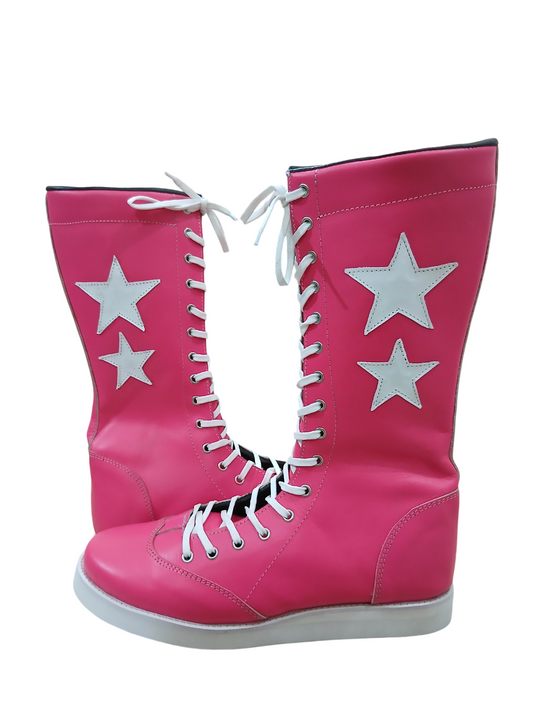 Pro Wrestling Boots, Macho Man Inspired, Handmade, 100% Pure Leather, Pink Color, White stars (Copy)