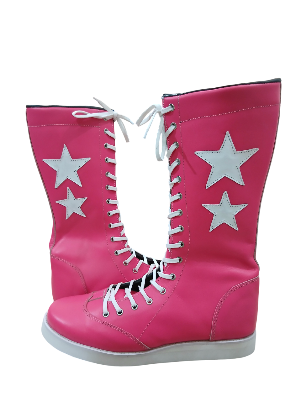 Pro Wrestling Boots, Macho Man Inspired, Handmade, 100% Pure Leather, Pink Color, White stars
