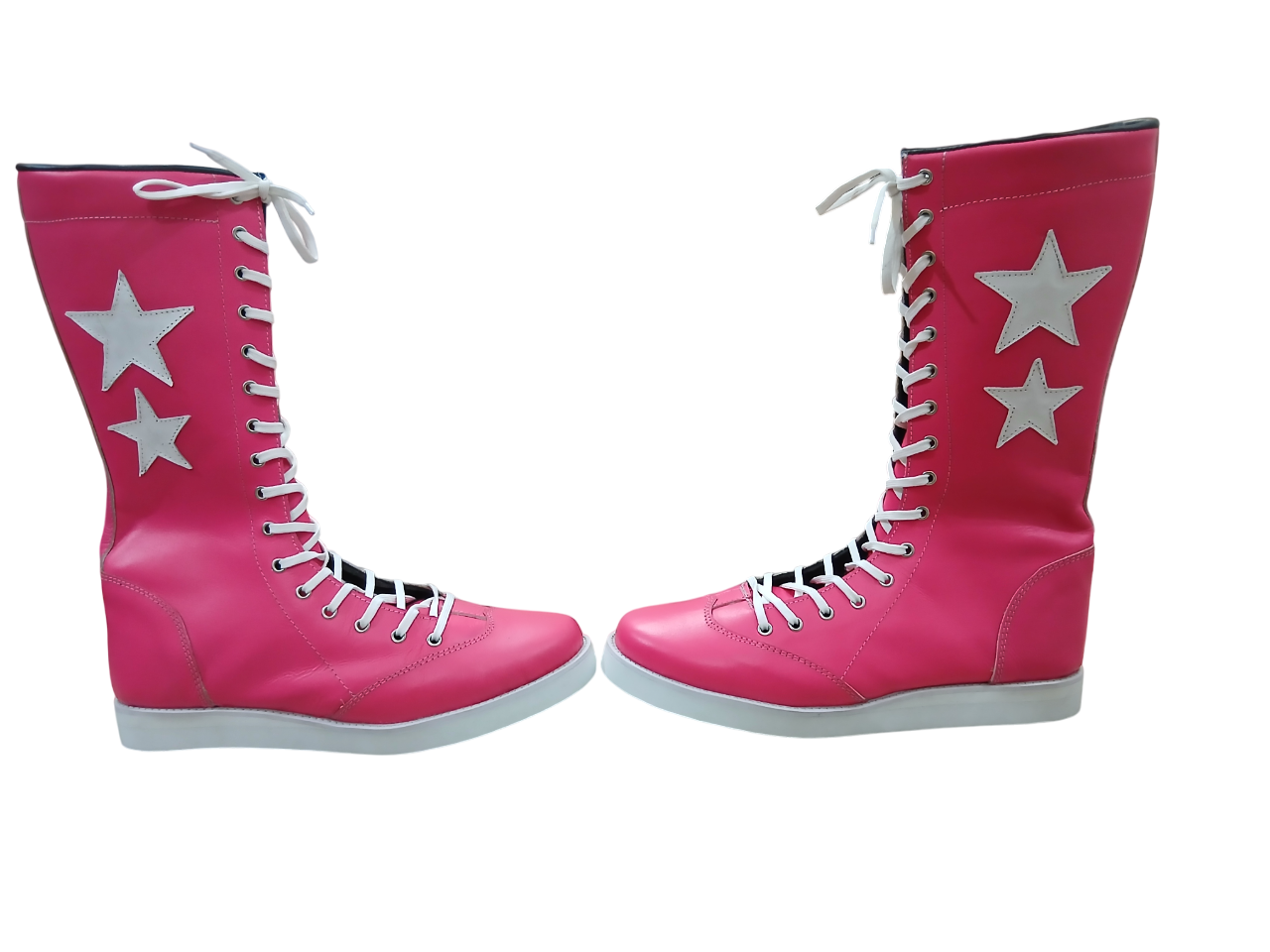 Pro Wrestling Boots, Macho Man Inspired, Handmade, 100% Pure Leather, Pink Color, White stars