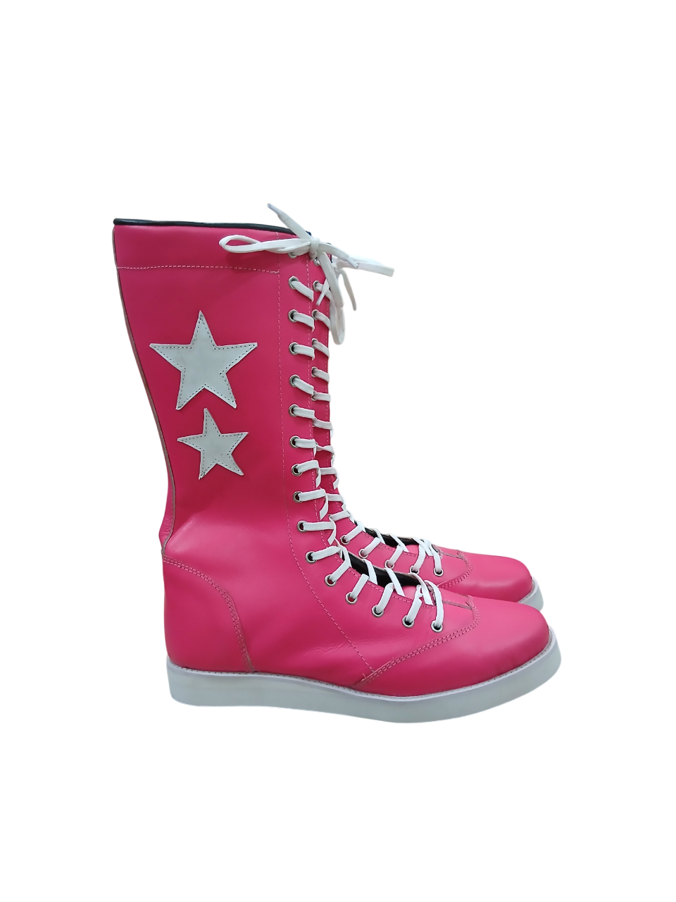 Pro Wrestling Boots, Macho Man Inspired, Handmade, 100% Pure Leather, Pink Color, White stars