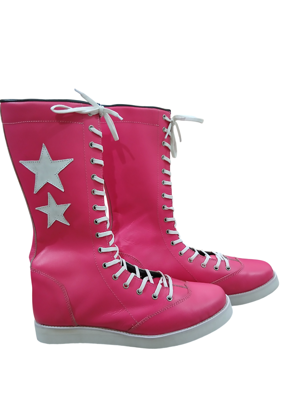 Pro Wrestling Boots, Macho Man Inspired, Handmade, 100% Pure Leather, Pink Color, White stars
