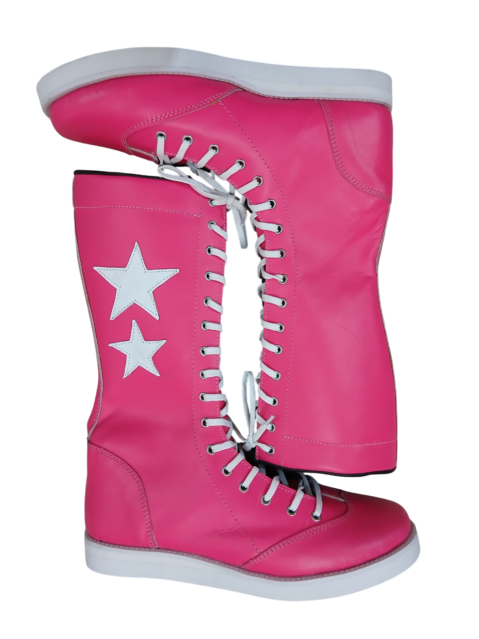 Pro Wrestling Boots, Macho Man Inspired, Handmade, 100% Pure Leather, Pink Color, White stars