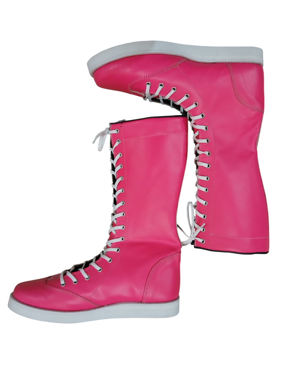 Pro Wrestling Boots, Macho Man Inspired, Handmade, 100% Pure Leather, Pink Color, White stars