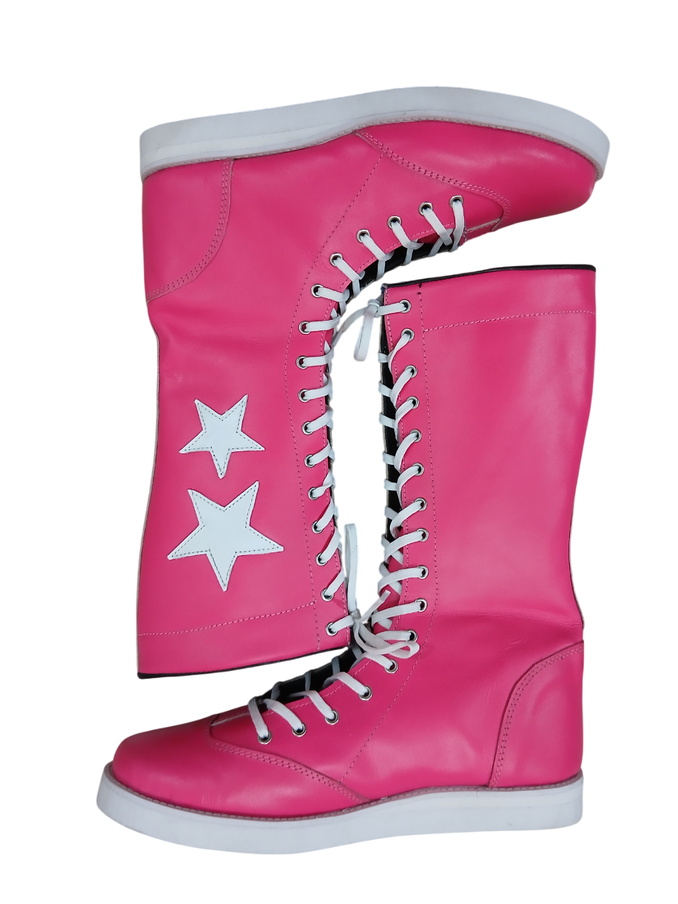 Pro Wrestling Boots, Macho Man Inspired, Handmade, 100% Pure Leather, Pink Color, White stars (Copy)