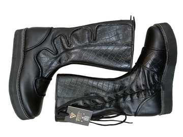 Handmade Leather Wrestling Boots: Black Textured, Laces, Hook and Loop