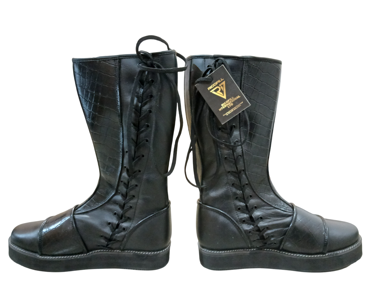 Handmade Leather Wrestling Boots: Black Textured, Laces, Hook and Loop