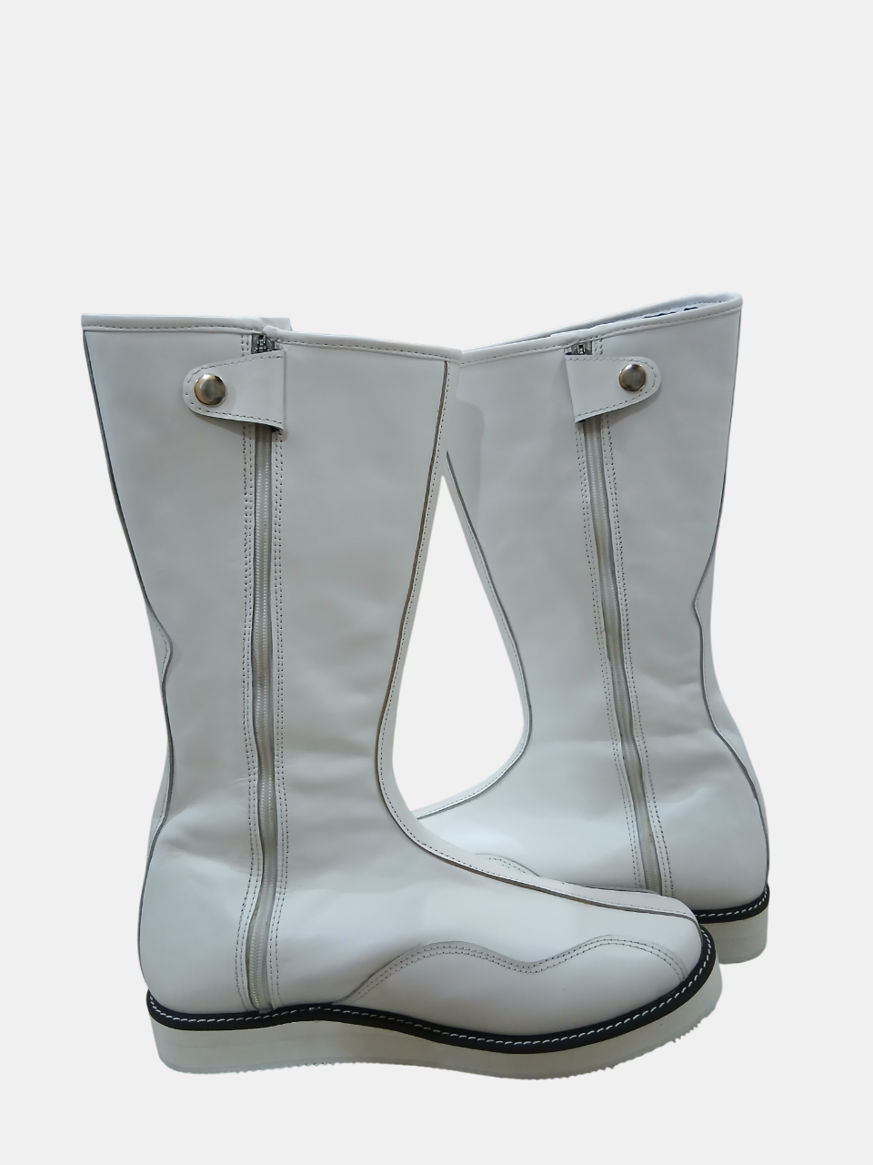 Pro Wrestling Boots, Handmade, White Color, Zip up Closure, Cody Style