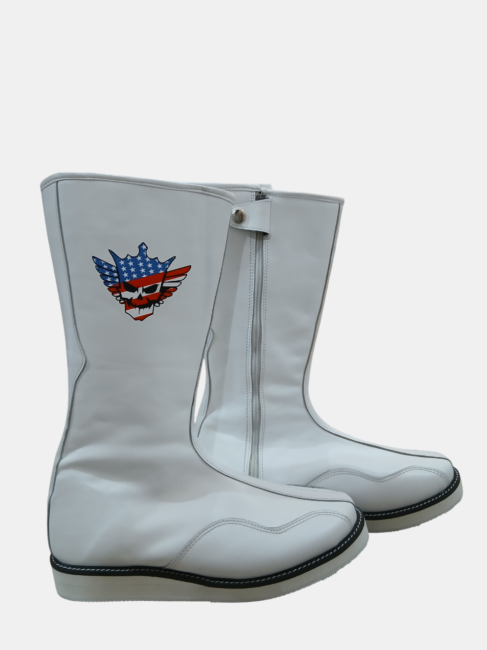 Pro Wrestling Boots, Handmade, White Color, Zip up Closure, Cody Style