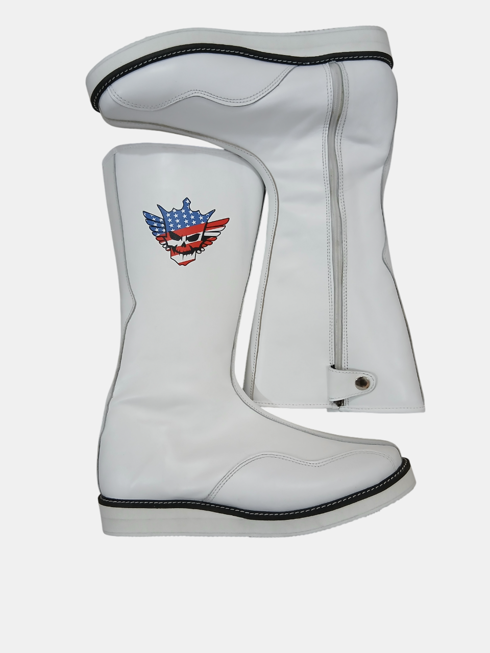 Pro Wrestling Boots, Handmade, White Color, Zip up Closure, Cody Style