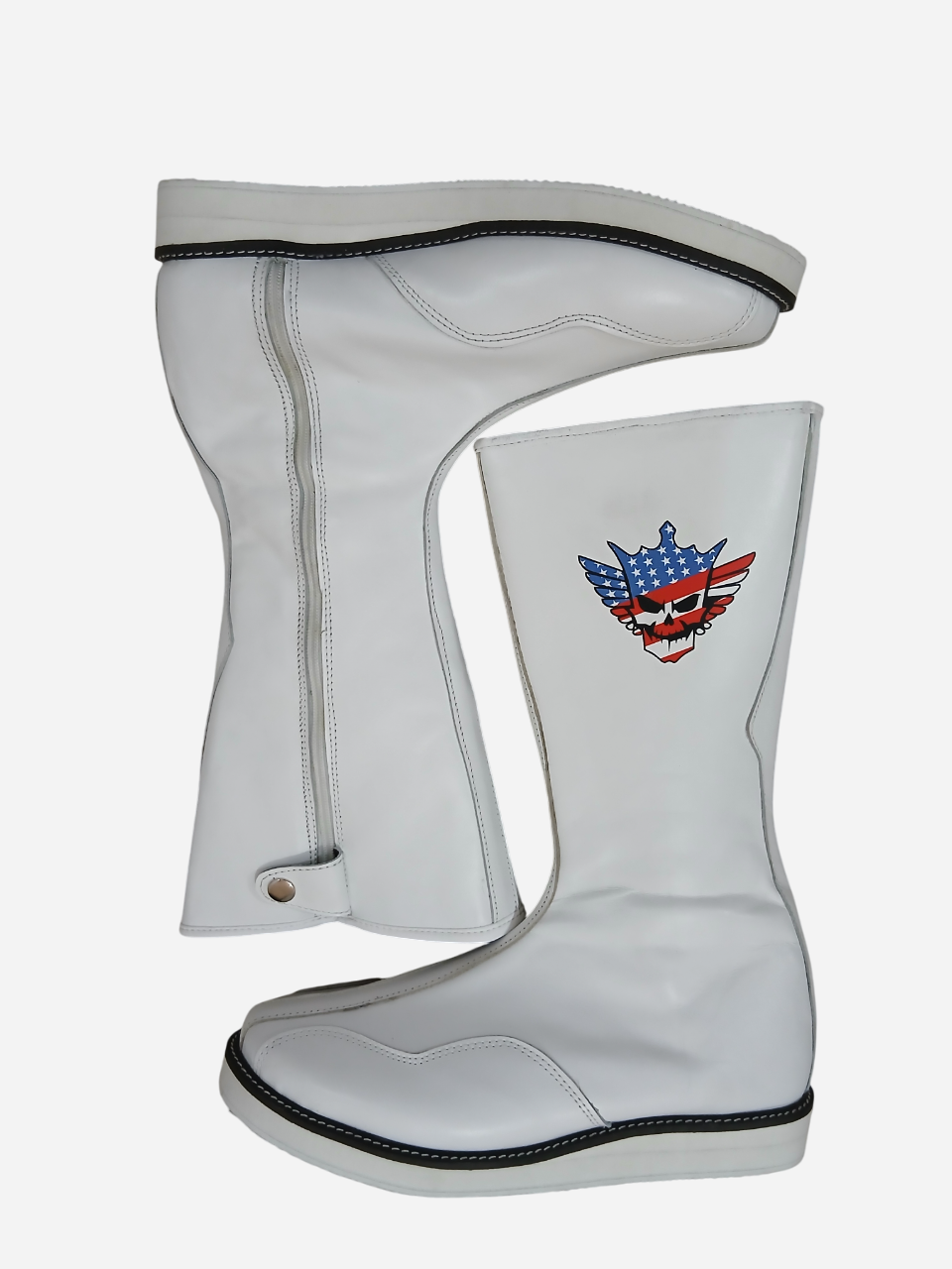 Pro Wrestling Boots, Handmade, White Color, Zip up Closure, Cody Style