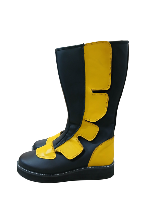 Pro Wrestling Boots, Handmade, 100% Original Leather, Hook and Loop style, black & Yellow Color,  Customizable