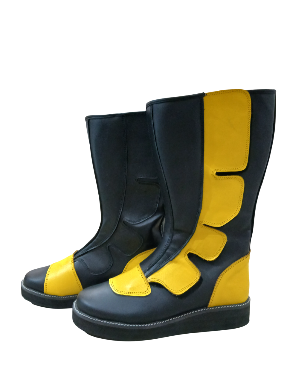 Professionele Stoeistewels, Handgemaak, 100% Oorspronklike Leer, Klittenbandstyl, Swart & Geel Kleur, Aanpasbaar