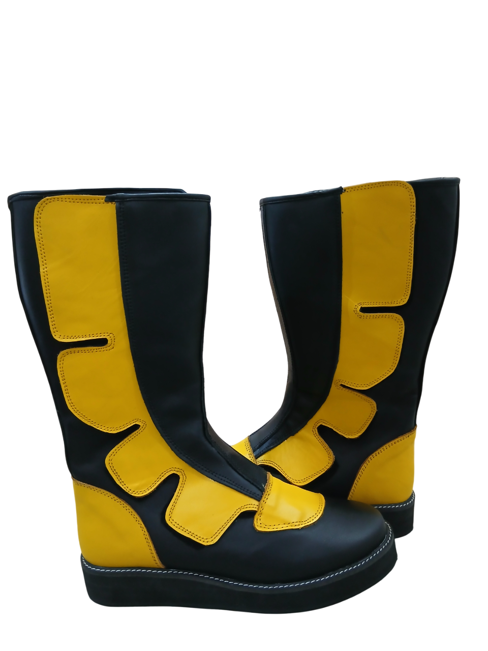 Professionele Stoeistewels, Handgemaak, 100% Oorspronklike Leer, Klittenbandstyl, Swart & Geel Kleur, Aanpasbaar