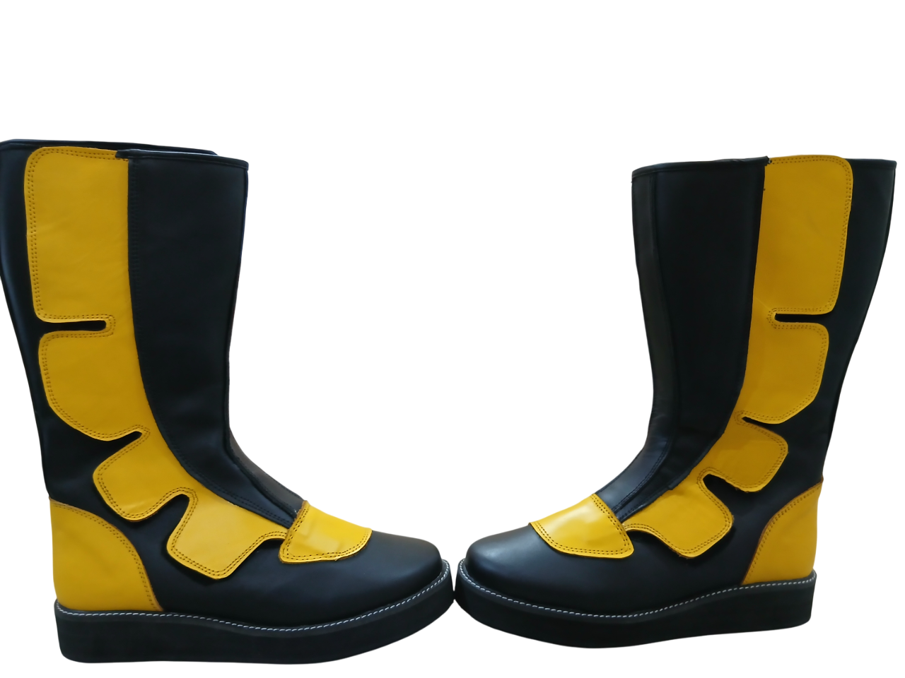 Professionele Stoeistewels, Handgemaak, 100% Oorspronklike Leer, Klittenbandstyl, Swart & Geel Kleur, Aanpasbaar