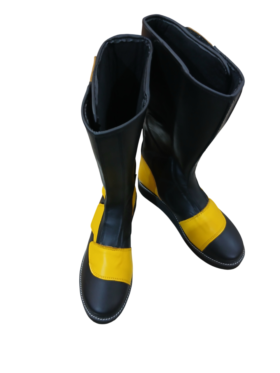 Professionele Stoeistewels, Handgemaak, 100% Oorspronklike Leer, Klittenbandstyl, Swart & Geel Kleur, Aanpasbaar